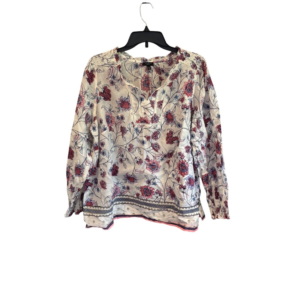 Talbots 2XP Cotton Floral Lace Trim Blouse Coastal Boho Smocked Plus Petite